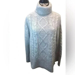 Gap Women’s XS Oversized Alpaca Wool Blend Gray Cable Knit Turtleneck Sweater